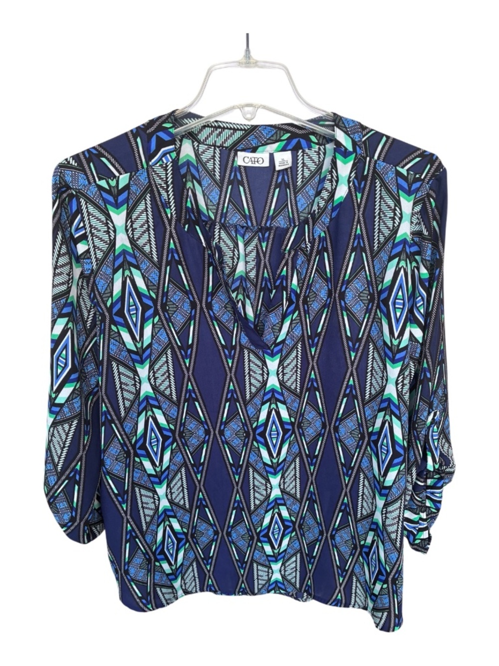 Cato's Geometric V-Neck Blouse (3/4 Sleeve Length)-Size XL